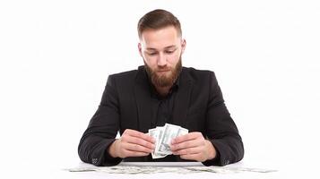 A man in a suit is counting money photo