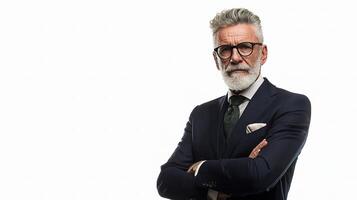 A man with a beard and glasses is standing photo