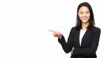Asian business woman pointing at something photo