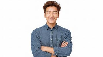 Asian man smiling with arms crossed photo