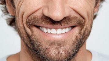 A man with a beard and white teeth smiling photo