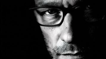 A man with glasses and a beard looks into the camera photo