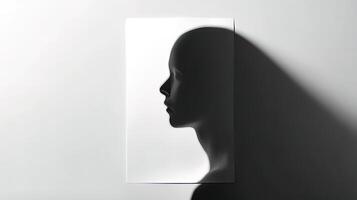 A shadow of a man's face is on a wall photo