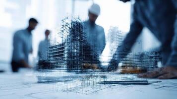 Architectural design concept with construction workers photo