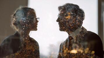 Double exposure of business people in a meeting photo