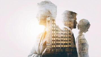 Double exposure of two people in front of a building photo