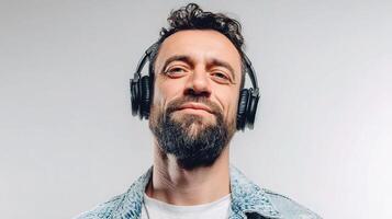 A man with a beard and headphones photo