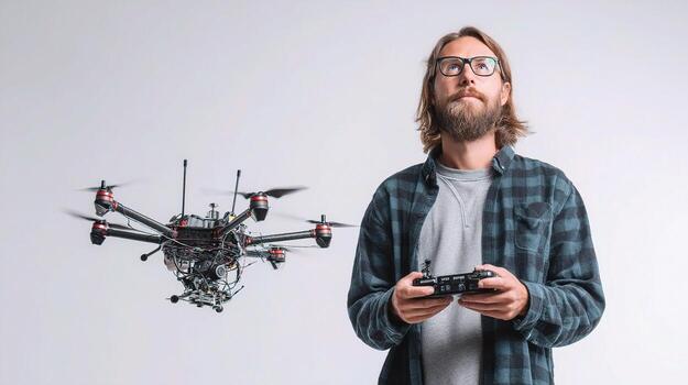 A man with glasses and a beard is holding a remote control photo