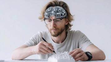 A man with glasses and a brain on his head photo