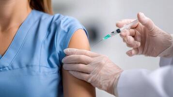 A nurse giving an injection to a patient photo