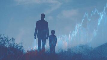 A man and his son standing in front of a stock chart photo