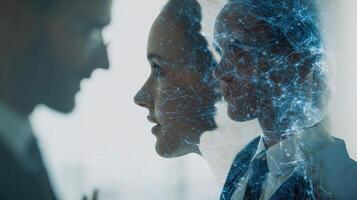 Two people in business suits looking at each other photo