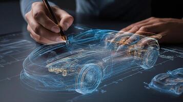 Automotive design concept with hands on a tablet photo