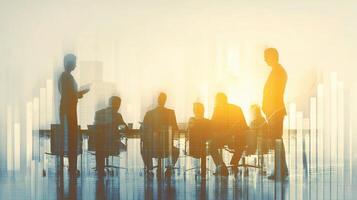 Business people in a meeting room with a graph on the screen photo