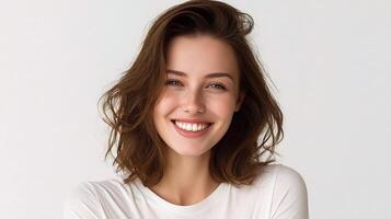 A woman with a white shirt smiling photo