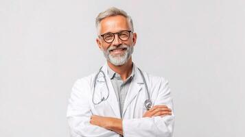 A smiling male doctor with glasses and a beard photo