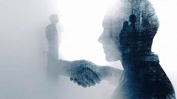 The double image of two people shaking hands photo