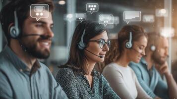 Call center employees working in a call center photo