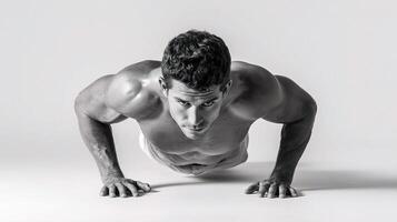 A man doing push ups on a white background photo