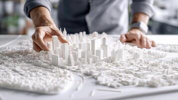 A man is looking at a 3d model of a city photo