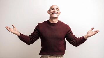 A bald man with his arms outstretched photo