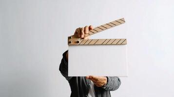 A person holding up a blank white board photo