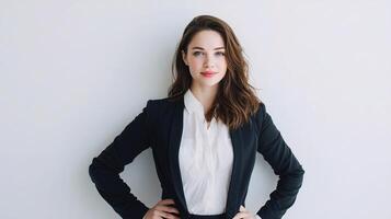 A beautiful young business woman in a suit and blazer photo