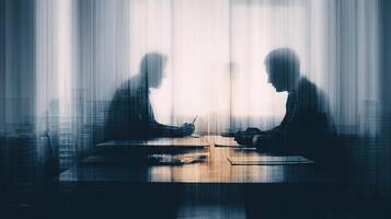 Two people sitting at a table in a meeting room photo