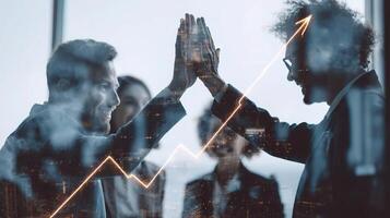Business people high five each other with an upward arrow photo