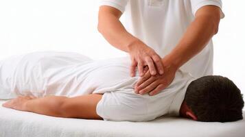 A man getting a massage in a white shirt photo