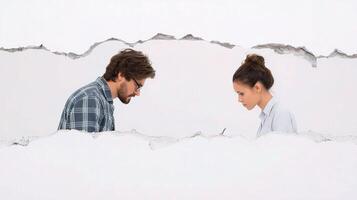 A man and woman are looking at a piece of paper photo