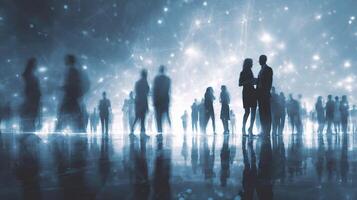 Silhouettes of people standing in a crowd photo
