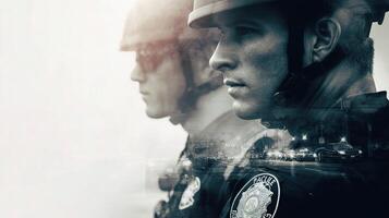 Two police officers are looking at each other photo
