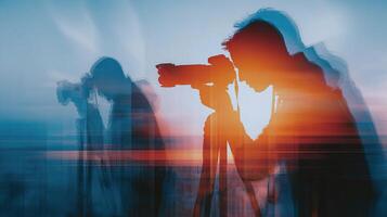 A silhouette of two people with a camera photo