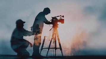 Two people are working on a film set photo