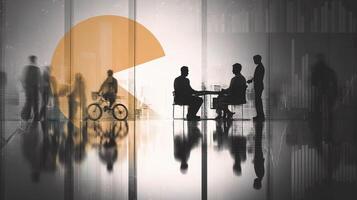 Business people in front of a pie chart photo
