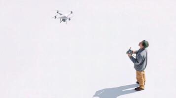 A man is flying a drone in the snow photo