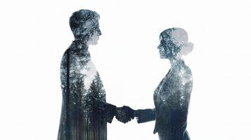 Double exposure of two people shaking hands photo