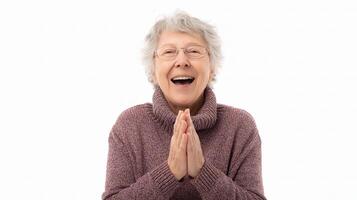 An older woman is smiling and clapping her hands photo