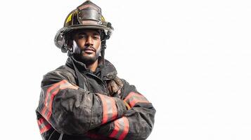 A firefighter standing with his arms crossed photo