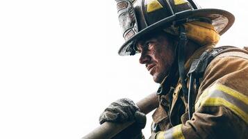 A firefighter is holding a hose in his hand photo