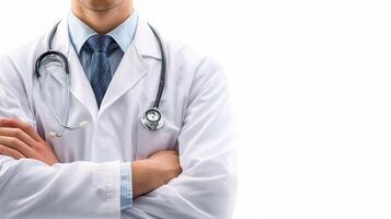 A male doctor wearing a white coat and tie photo