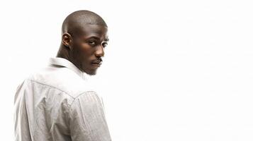A man in a white shirt standing with his back to the camera photo