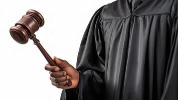 A judge holding a gavel in his hand photo