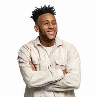 A young man with dreadlocks smiling photo