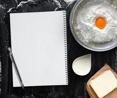 Ingredients for bakery. Top view. Copy space. Backing recipe concept, mockup photo