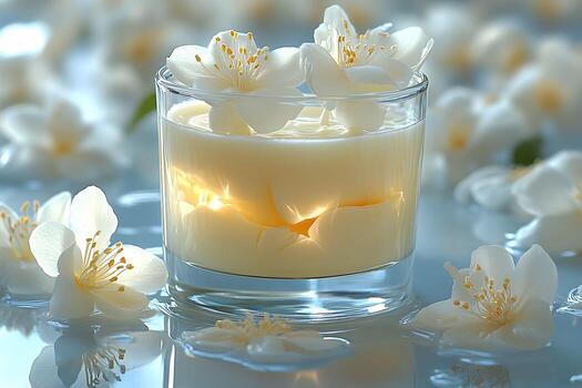 Serene Floral Candle Arrangement with Delicate White Blossoms for Aromatherapy Decor photo