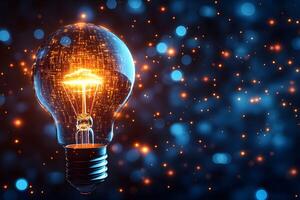 Illuminated Lightbulb with Digital Patterns on a Vibrant Bokeh Background for Technology Concept Design photo