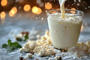 Refreshing Pour of Kefir with Almonds and Mint for a Festive Setting photo