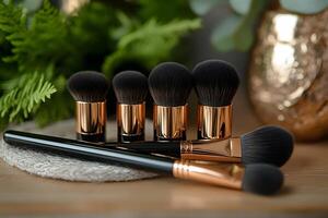 Elegant Makeup Brushes Set with Gold Handles for Professional Beauty Application photo